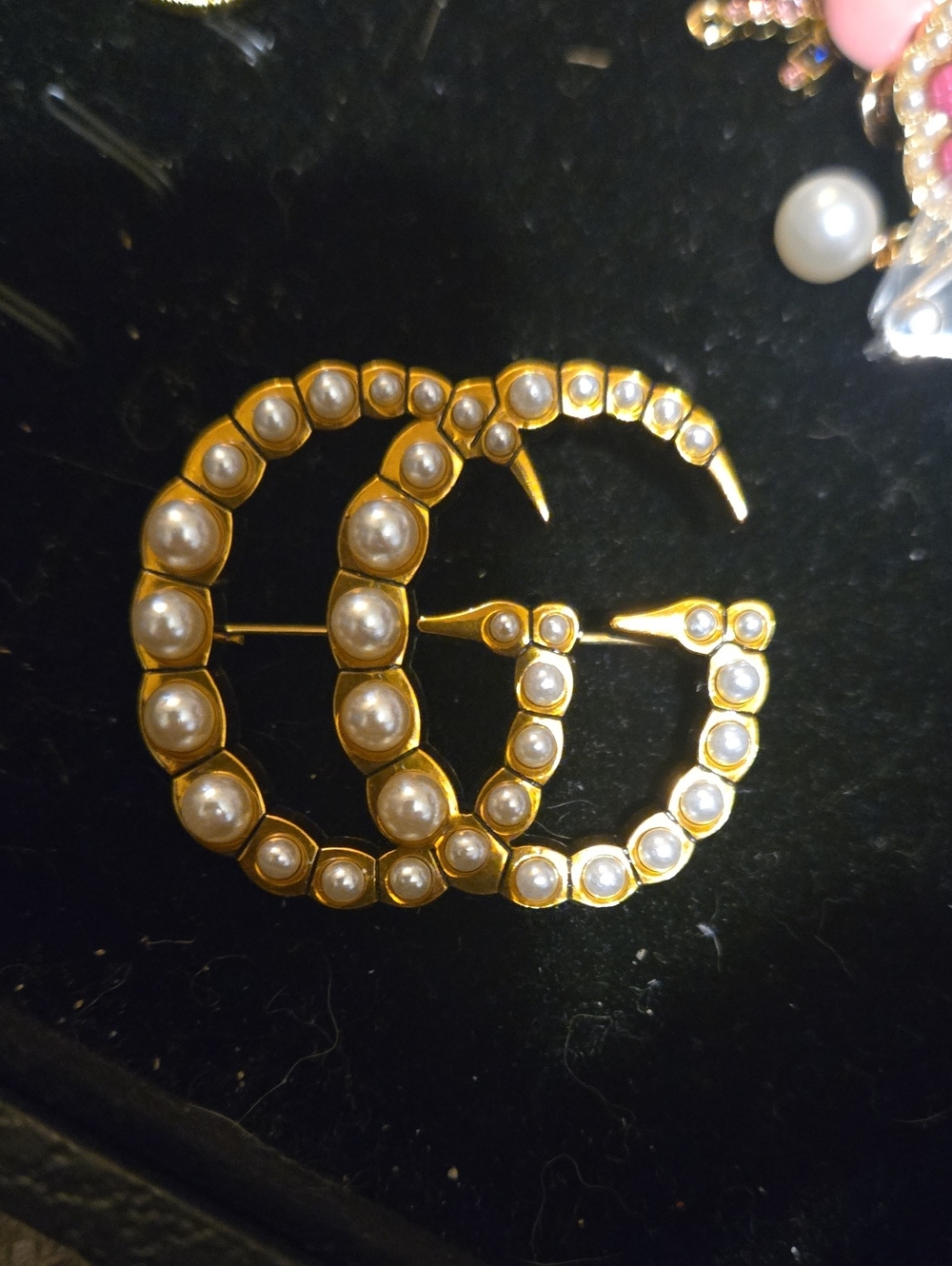 Gold Pearl Double-G Logo Brooch Pin Designer Style